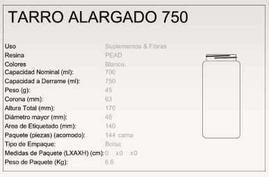 Tarro alargado 750 ml