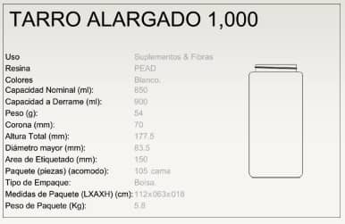 Tarro alargado 1000 ml