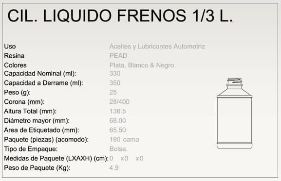 Cilindro liquido frenos 1/3 lt (CLF 1/3)