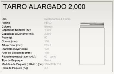 Tarro alargado 2000 ml